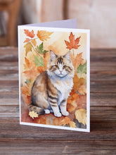 Load image into Gallery viewer, Ragamuffin Cat in Fall Leaves Greeting Cards - Blank Note Cards – 8-Pack of Artist-Designed Cards with Envelopes