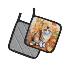 Load image into Gallery viewer, Ragamuffin Cat in Fall Leaves Pot Holders - Set of 2 Decorative Kitchen Helpers | Made in the USA