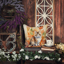 Load image into Gallery viewer, Ragamuffin Cat in Fall Leaves Throw Pillow
