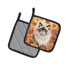 Load image into Gallery viewer, Ragdoll Cat in Fall Leaves Pot Holders - Set of 2 Decorative Kitchen Helpers | Made in the USA