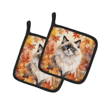 Load image into Gallery viewer, Ragdoll Cat in Fall Leaves Pot Holders - Set of 2 Decorative Kitchen Helpers | Made in the USA