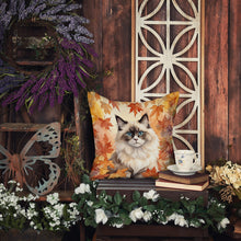 Load image into Gallery viewer, Ragdoll Cat in Fall Leaves Throw Pillow
