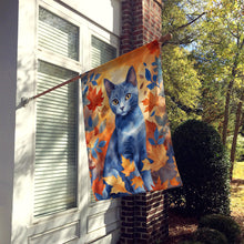 Load image into Gallery viewer, Russian Blue Cat in Fall Leaves House Flag