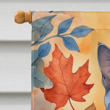 Load image into Gallery viewer, Russian Blue Cat in Fall Leaves House Flag