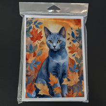 Load image into Gallery viewer, Russian Blue Cat in Fall Leaves Greeting Cards - Blank Note Cards – 8-Pack of Artist-Designed Cards with Envelopes