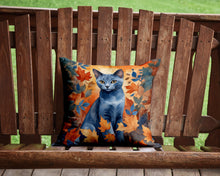 Load image into Gallery viewer, Russian Blue Cat in Fall Leaves Throw Pillow - 14x14 Decorative Pillow – Art for Your Home &amp; Patio