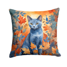 Load image into Gallery viewer, Russian Blue Cat in Fall Leaves Throw Pillow - 14x14 Decorative Pillow – Art for Your Home &amp; Patio