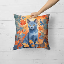 Load image into Gallery viewer, Russian Blue Cat in Fall Leaves Throw Pillow