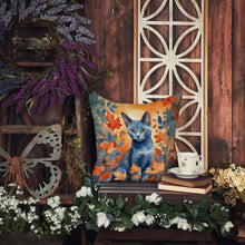 Load image into Gallery viewer, Russian Blue Cat in Fall Leaves Throw Pillow