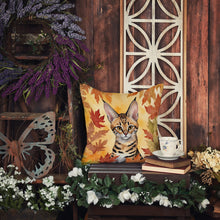 Load image into Gallery viewer, Savannah Cat in Fall Leaves Throw Pillow