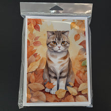 Load image into Gallery viewer, Scottish Fold Cat in Fall Leaves Greeting Cards - Blank Note Cards – 8-Pack of Artist-Designed Cards with Envelopes