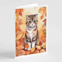 Load image into Gallery viewer, Scottish Fold Cat in Fall Leaves Greeting Cards - Blank Note Cards – 8-Pack of Artist-Designed Cards with Envelopes