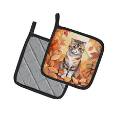 Load image into Gallery viewer, Scottish Fold Cat in Fall Leaves Pot Holders - Set of 2 Decorative Kitchen Helpers | Made in the USA