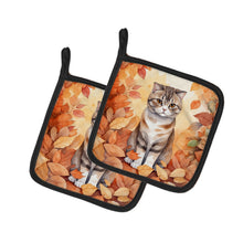 Load image into Gallery viewer, Scottish Fold Cat in Fall Leaves Pot Holders - Set of 2 Decorative Kitchen Helpers | Made in the USA
