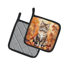 Load image into Gallery viewer, Selkirk Rex Cat in Fall Leaves Pot Holders - Set of 2 Decorative Kitchen Helpers | Made in the USA