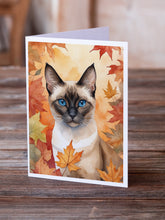 Load image into Gallery viewer, Siamese Cat in Fall Leaves Greeting Cards - Blank Note Cards – 8-Pack of Artist-Designed Cards with Envelopes