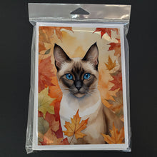 Load image into Gallery viewer, Siamese Cat in Fall Leaves Greeting Cards - Blank Note Cards – 8-Pack of Artist-Designed Cards with Envelopes