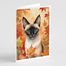 Load image into Gallery viewer, Siamese Cat in Fall Leaves Greeting Cards - Blank Note Cards – 8-Pack of Artist-Designed Cards with Envelopes