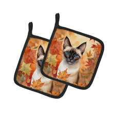 Load image into Gallery viewer, Siamese Cat in Fall Leaves Pot Holders - Set of 2 Decorative Kitchen Helpers | Made in the USA