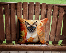 Load image into Gallery viewer, Siamese Cat in Fall Leaves Throw Pillow - 14x14 Decorative Pillow – Art for Your Home &amp; Patio