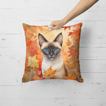 Load image into Gallery viewer, Siamese Cat in Fall Leaves Throw Pillow