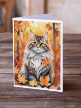 Load image into Gallery viewer, Siberian Cat in Fall Leaves Greeting Cards - Blank Note Cards – 8-Pack of Artist-Designed Cards with Envelopes