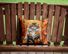 Load image into Gallery viewer, Siberian Cat in Fall Leaves Throw Pillow - 14x14 Decorative Pillow – Art for Your Home &amp; Patio