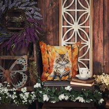 Load image into Gallery viewer, Siberian Cat in Fall Leaves Throw Pillow