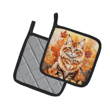 Load image into Gallery viewer, Skookum Cat in Fall Leaves Pot Holders - Set of 2 Decorative Kitchen Helpers | Made in the USA