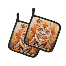 Load image into Gallery viewer, Skookum Cat in Fall Leaves Pot Holders - Set of 2 Decorative Kitchen Helpers | Made in the USA