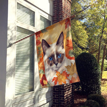 Load image into Gallery viewer, Snowshoe Cat in Fall Leaves House Flag