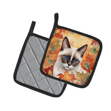 Load image into Gallery viewer, Snowshoe Cat in Fall Leaves Pot Holders - Set of 2 Decorative Kitchen Helpers | Made in the USA