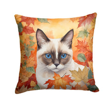 Load image into Gallery viewer, Snowshoe Cat in Fall Leaves Throw Pillow - 14x14 Decorative Pillow – Art for Your Home &amp; Patio