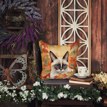 Load image into Gallery viewer, Snowshoe Cat in Fall Leaves Throw Pillow