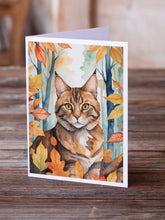 Load image into Gallery viewer, Sokoke Cat in Fall Leaves Greeting Cards - Blank Note Cards – 8-Pack of Artist-Designed Cards with Envelopes