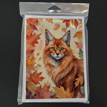 Load image into Gallery viewer, Somali Cat in Fall Leaves Greeting Cards - Blank Note Cards – 8-Pack of Artist-Designed Cards with Envelopes