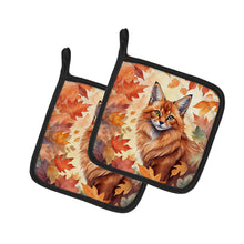 Load image into Gallery viewer, Somali Cat in Fall Leaves Pot Holders - Set of 2 Decorative Kitchen Helpers | Made in the USA