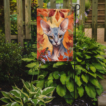 Load image into Gallery viewer, Sphynx Cat Fall Garden Flag - Cat in Fall Leaves - Cat-Themed Seasonal Yard Decor