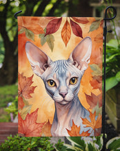 Load image into Gallery viewer, Sphynx Cat Fall Garden Flag - Cat in Fall Leaves - Cat-Themed Seasonal Yard Decor