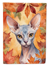 Load image into Gallery viewer, Sphynx Cat Fall Garden Flag - Cat in Fall Leaves - Cat-Themed Seasonal Yard Decor