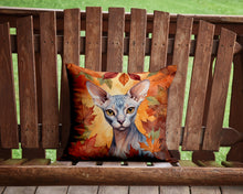 Load image into Gallery viewer, Sphynx Cat in Fall Leaves Throw Pillow - 14x14 Decorative Pillow – Art for Your Home &amp; Patio