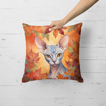 Load image into Gallery viewer, Sphynx Cat in Fall Leaves Throw Pillow