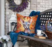 Load image into Gallery viewer, Sphynx Cat in Fall Leaves Throw Pillow