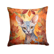 Load image into Gallery viewer, Sphynx Cat in Fall Leaves Throw Pillow