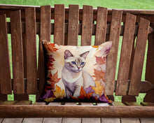 Load image into Gallery viewer, Thai Lilac Cat in Fall Leaves Throw Pillow - 14x14 Decorative Pillow – Art for Your Home &amp; Patio