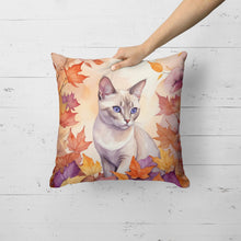 Load image into Gallery viewer, Thai Lilac Cat in Fall Leaves Throw Pillow
