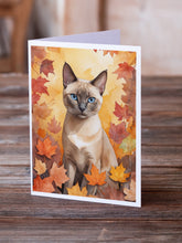 Load image into Gallery viewer, Tonkinese Cat in Fall Leaves Greeting Cards - Blank Note Cards – 8-Pack of Artist-Designed Cards with Envelopes