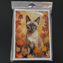 Load image into Gallery viewer, Tonkinese Cat in Fall Leaves Greeting Cards - Blank Note Cards – 8-Pack of Artist-Designed Cards with Envelopes