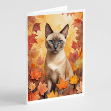 Load image into Gallery viewer, Tonkinese Cat in Fall Leaves Greeting Cards - Blank Note Cards – 8-Pack of Artist-Designed Cards with Envelopes
