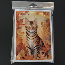 Load image into Gallery viewer, Toyger Cat in Fall Leaves Greeting Cards - Blank Note Cards – 8-Pack of Artist-Designed Cards with Envelopes
